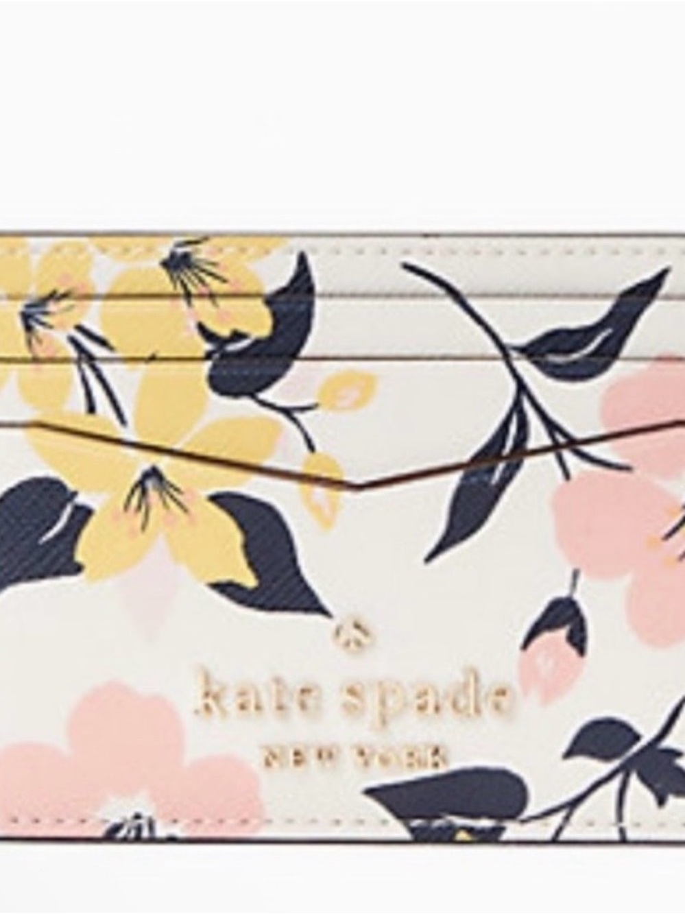 kate spade cream lily bloom floral card holder with yellow & pink blossoms